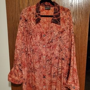 Orange blouse with black and gray leaves